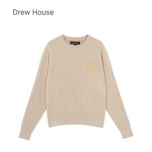 Drew House Size M Mascot Waffle Knit Cream Sweater Smiley logo 100% Cotton